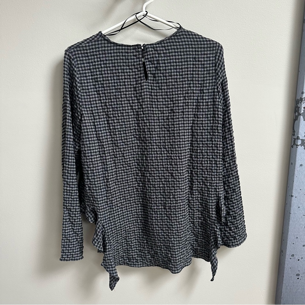 Zara Woman Gingham Check Ruffled High Low Long Sleeve Top Gray Crinkled S - Picture 7 of 9